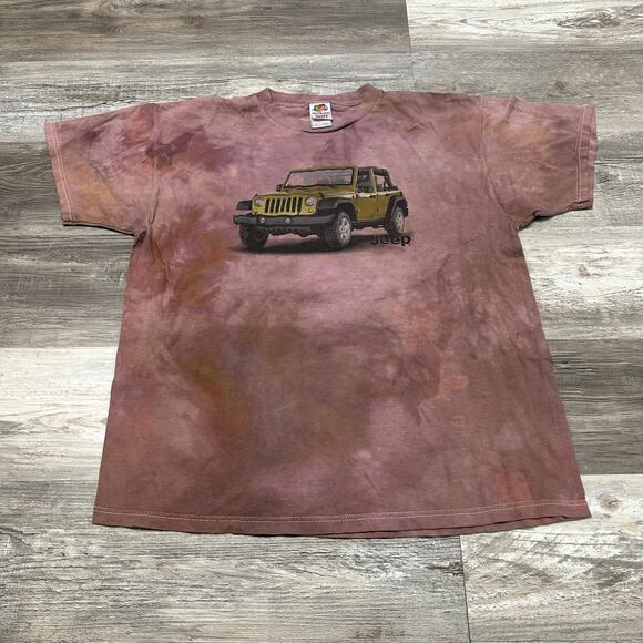 Vintage 90s Jeep‎ Earth Tone Tie Dye Fruit Of The Loom Mens XL Graphic T-Shirt - Picture 2 of 11